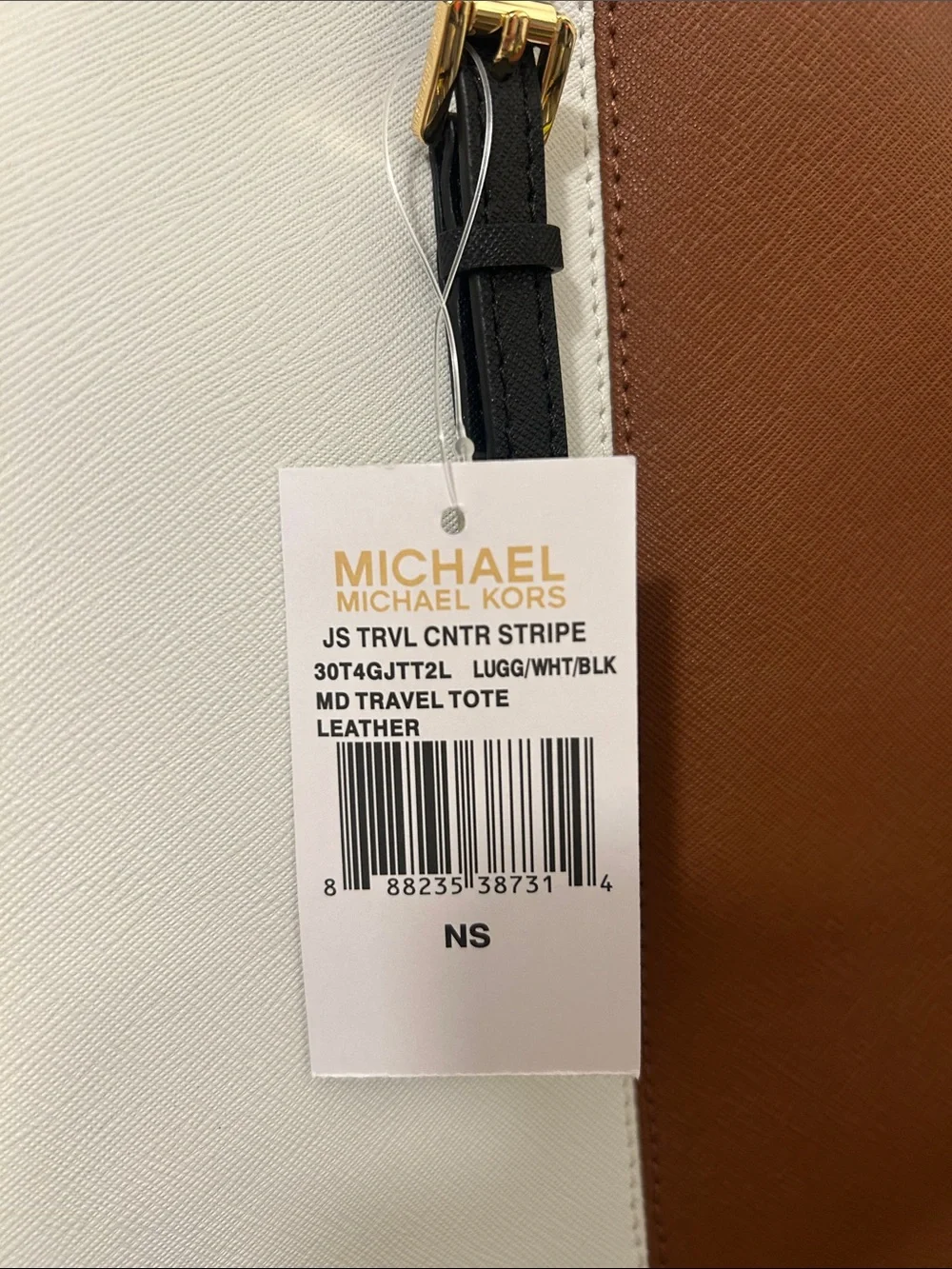 Michael Kors Two-Tone Saffiano Leather Tote in Brown, White and Black Trim